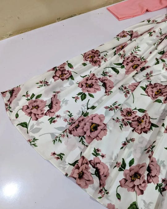 2 Pcs Stylish Floral Print Maxi Dress with Pink Jacket | Women’s Western Wear Maxi Outfit