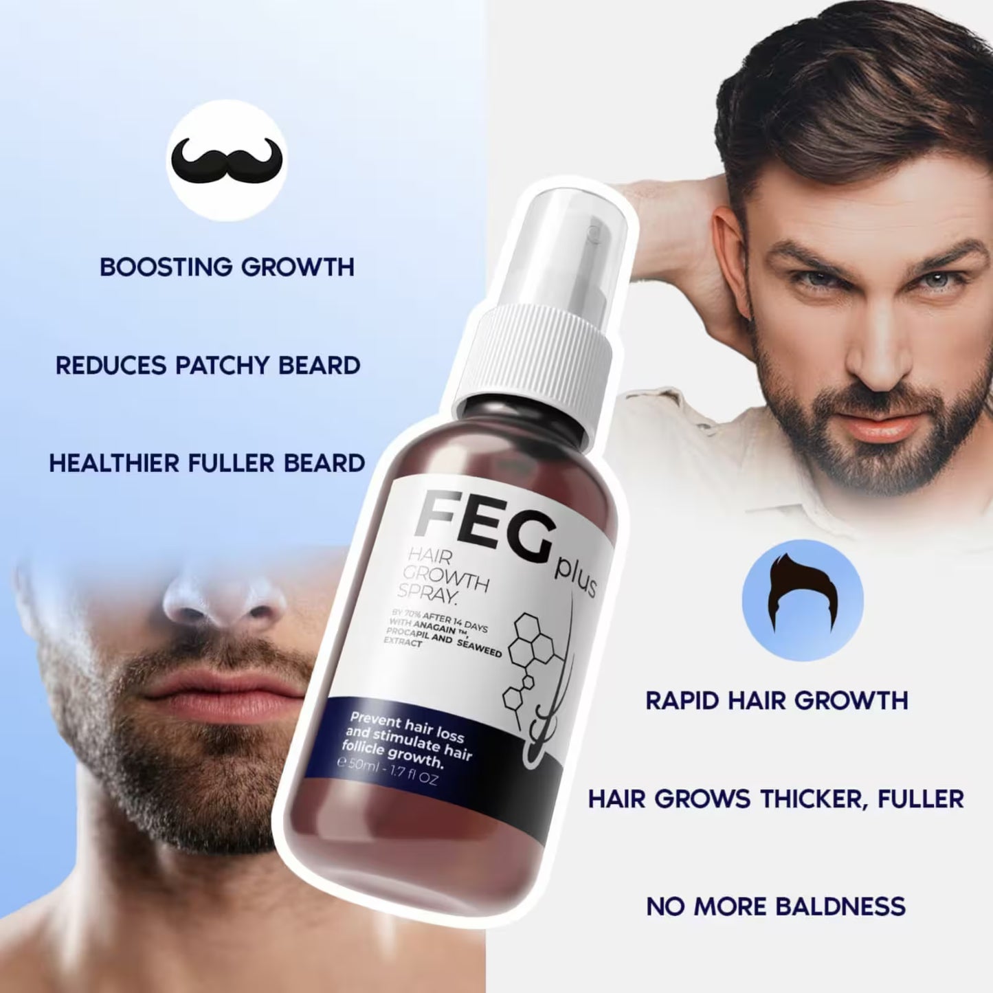 Feg Plus Beard & Hair Growth Serum Spray Powered By Nature For Visible Results | Best Quality Hair Growth Spray – Hair Serum – 60 Ml