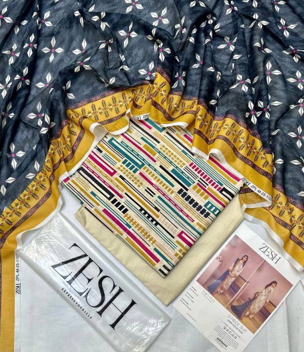 ✨ Zesh ✨ 3 Pieceunstitched Suit Zesh Summaer Lawn Collection 2025