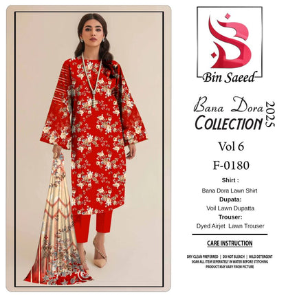 ✨ Binsaeed❤️ Bana Dora 3piece Unstitched Suit Summaer Lawn Collection