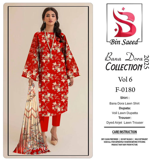 ✨ Binsaeed❤️ Bana Dora 3piece Unstitched Suit Summaer Lawn Collection