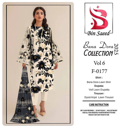 ✨ Binsaeed❤️ Bana Dora 3piece Unstitched Suit Summaer Lawn Collection