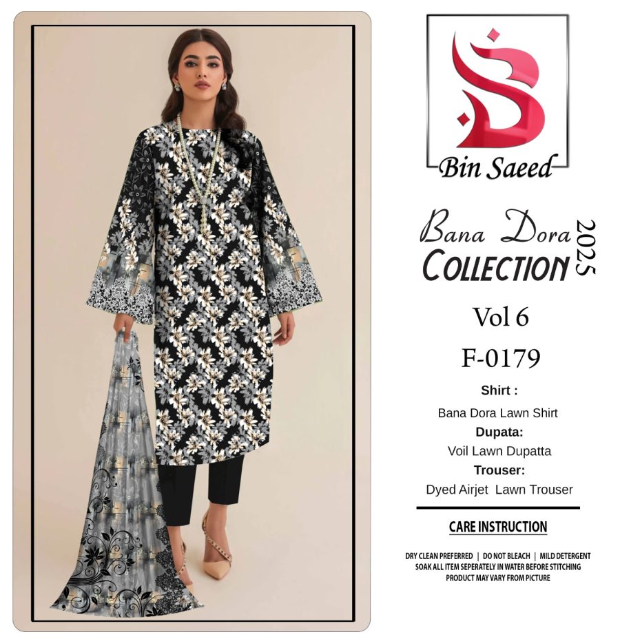 ✨ Binsaeed❤️ Bana Dora 3piece Unstitched Suit Summaer Lawn Collection