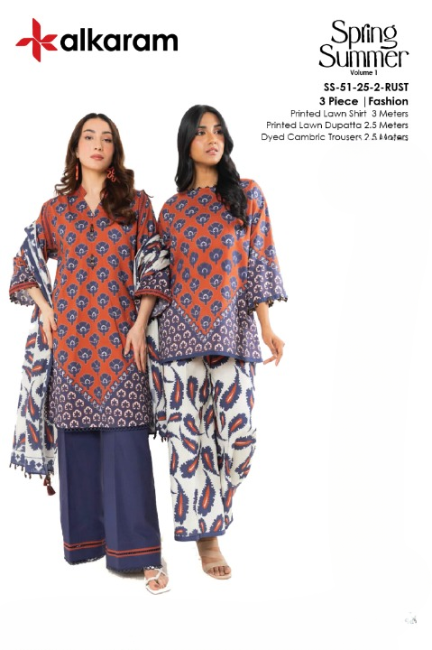 Alkaram Lawn | Unstitched Collection 3 Pieces Casual Wear| Summer Collection 2025 Collection Vol 1❤️