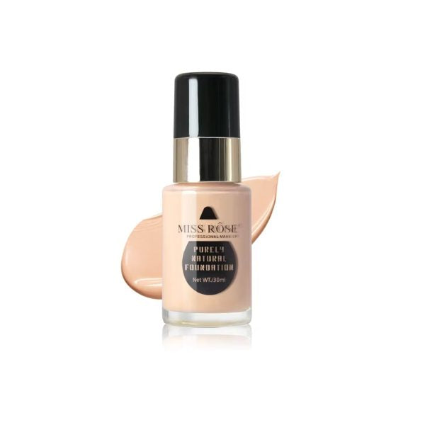 Miss Rose Purely Natural Liquid Foundation – Professional Long-lasting Make-up For Flawless Coverage, Lightweight, Breathable, Smooth Finish, All Skin Types – 30 Ml | Foundation
