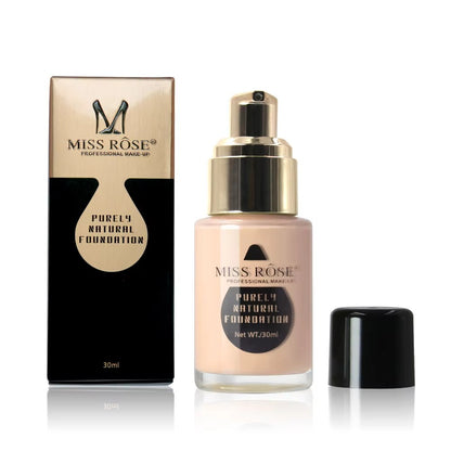 Miss Rose Purely Natural Liquid Foundation – Professional Long-lasting Make-up For Flawless Coverage, Lightweight, Breathable, Smooth Finish, All Skin Types – 30 Ml | Foundation