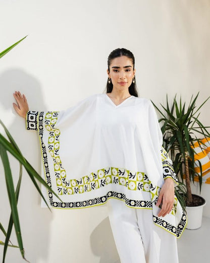 Women’s 3-Piece Swiss Lawn Printed Suit – White, Medium Size | Shirt, Trouser & Inner | Elegant Summer Outfit – 14 August Special Edition